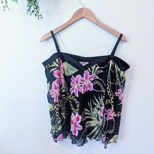 Joseph Ribkoff Black Camisole with Pink Floral Design